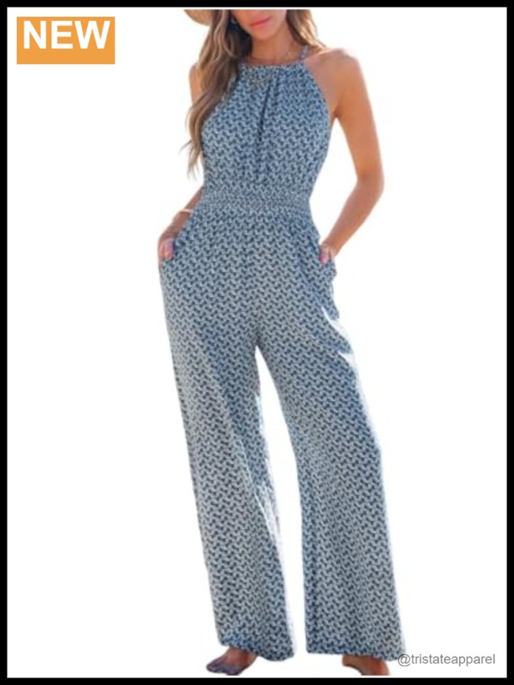 Women's Casual Loose Wide Leg Jumpsuit Sleeveless High Neck One Piece Romper